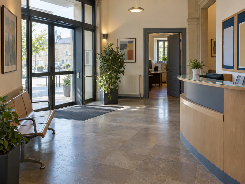 Hall de mairie ouvert au public, sans chantier ni palissade