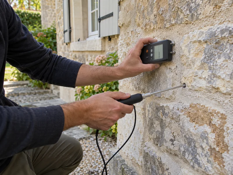 La sonde cherche si le mur de façade est humide à cœur ou seulement en surface.